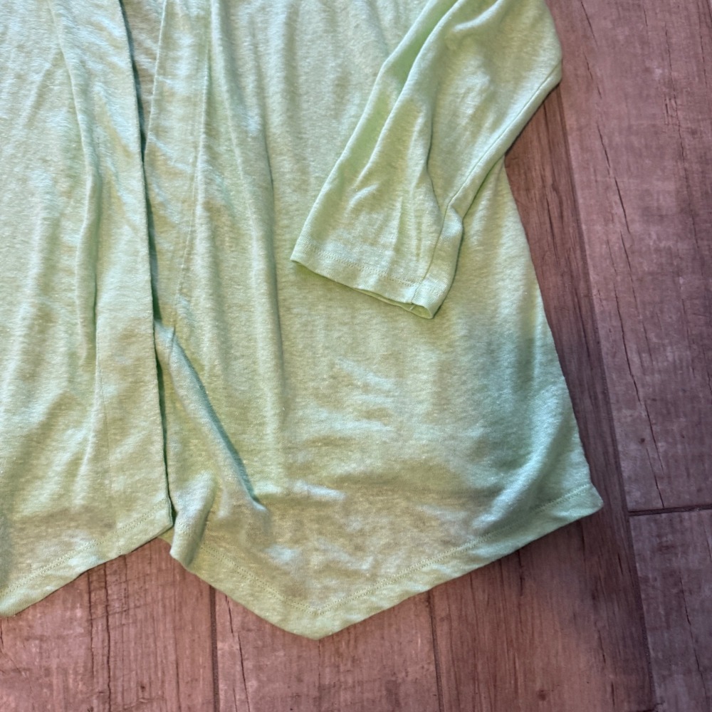 J. Jill Love Linen Cardigan XL Lime Green Open Front Asymmetrical Hem 100% Linen - Picture 7 of 8